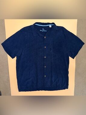 Tommy Bahama 100% Silk Camp Shirt Mens XXL Blue Hawaiian Button Front Casual